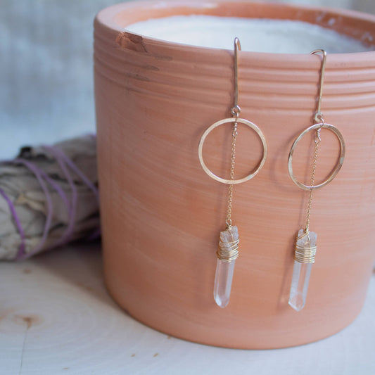 Lemurian Quartz Full Moon Earrings 14k Gold Filled