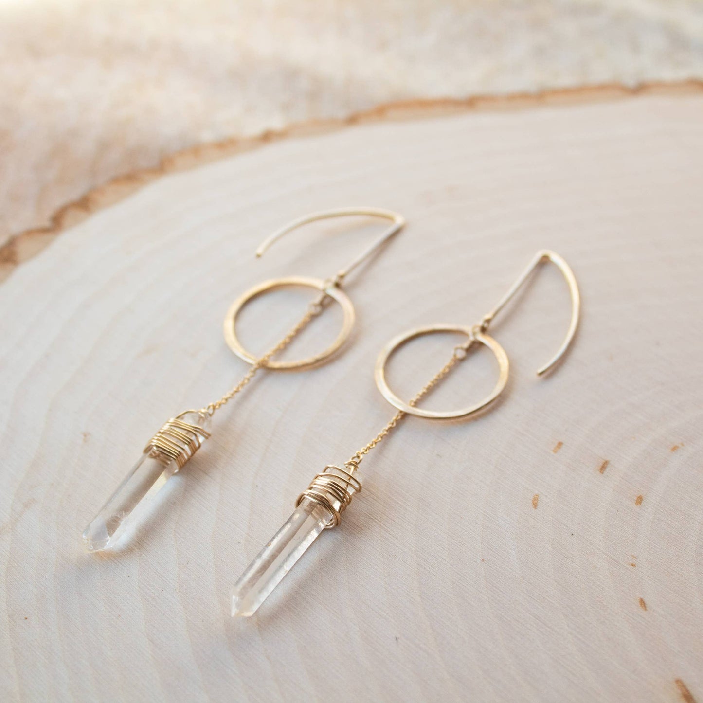 Lemurian Quartz Full Moon Earrings 14k Gold Filled