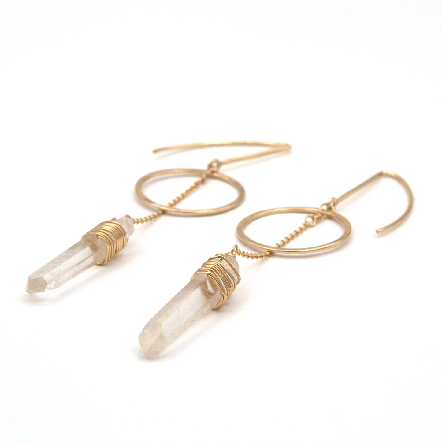 Lemurian Quartz Full Moon Earrings 14k Gold Filled