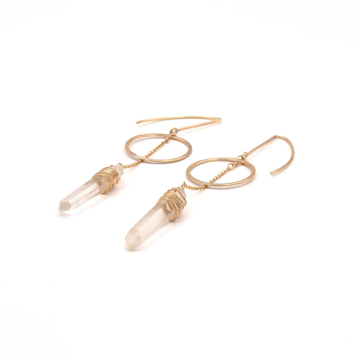 Lemurian Quartz Full Moon Earrings 14k Gold Filled