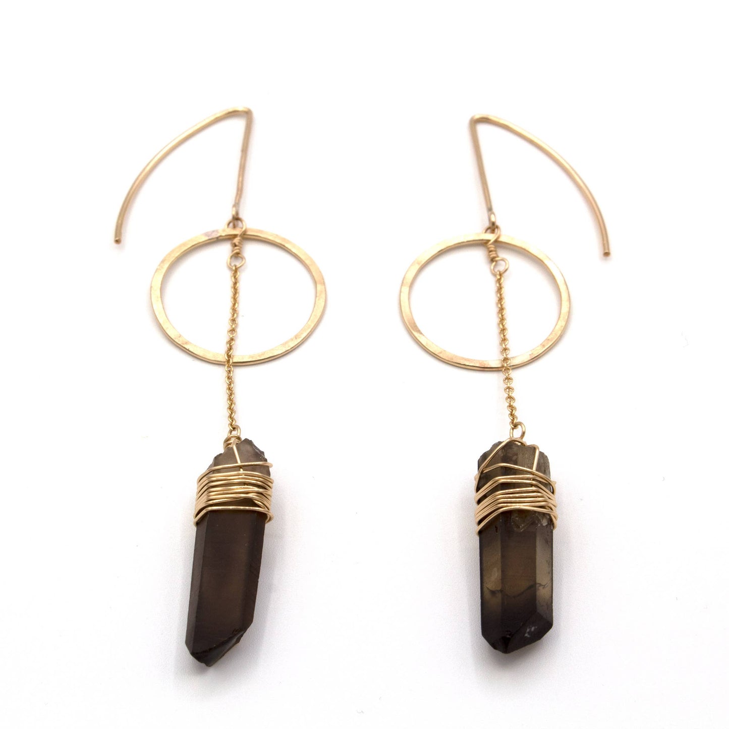 Smoky Quartz Full Moon Earrings 14k Gold Filled