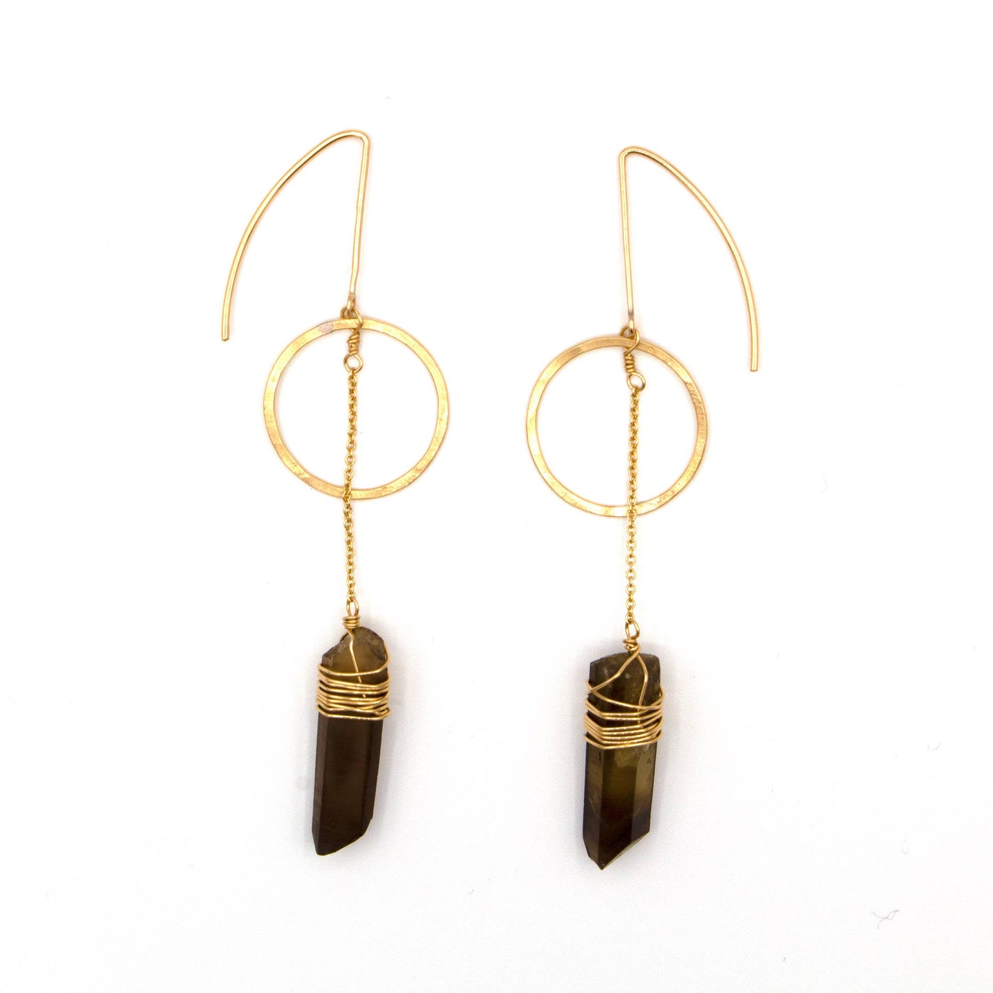 Smoky Quartz Full Moon Earrings 14k Gold Filled