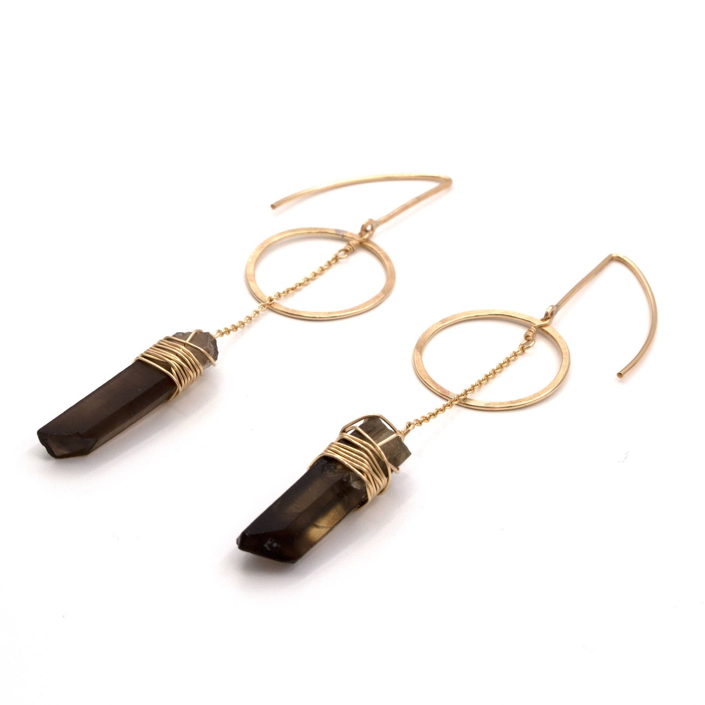 Smoky Quartz Full Moon Earrings 14k Gold Filled