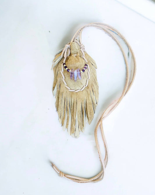 Helena Amulet Bag / Medicine Bag / Amethyst Necklace / Boho 