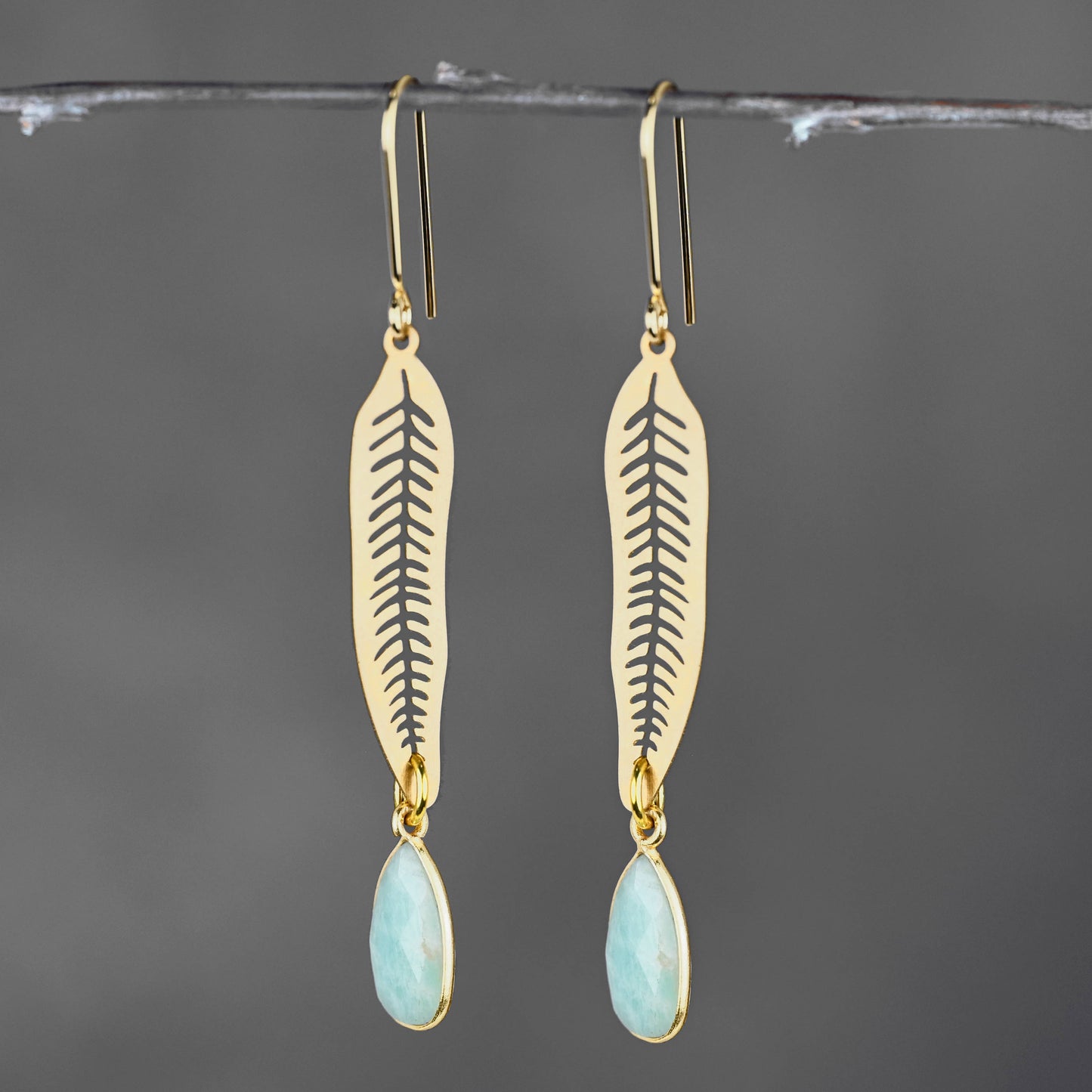 Leaf w/ Semi Precious Tear Drop Earrings