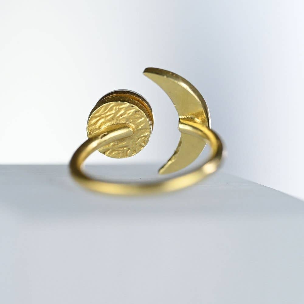 Adjustable Brass Ring w/ Picture and Moon Sliver (Choose)