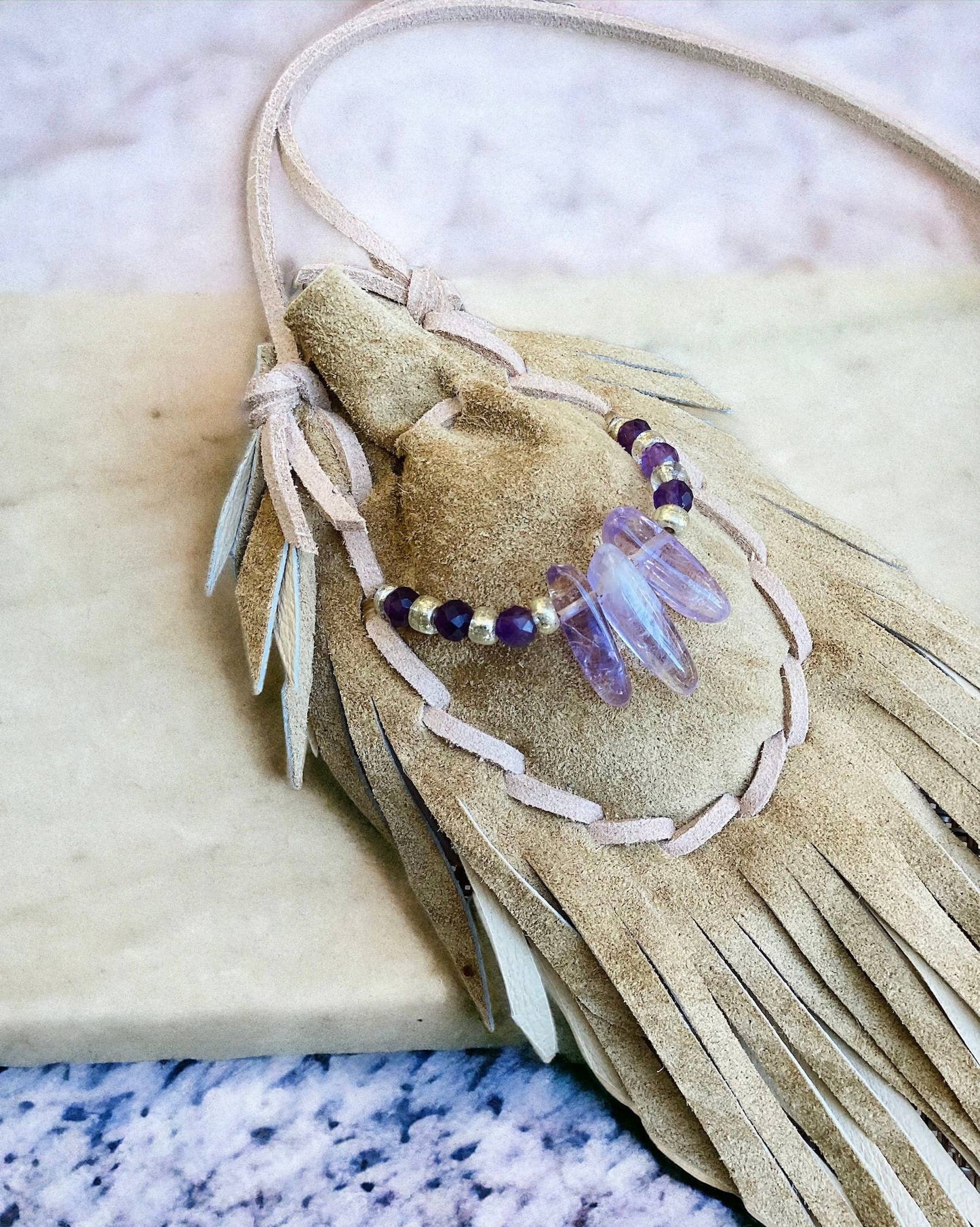 Helena Amulet Bag / Medicine Bag / Amethyst Necklace / Boho 