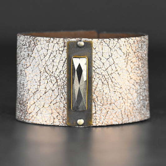 2" Rose Gold Leather Cuff w/ Pyrite