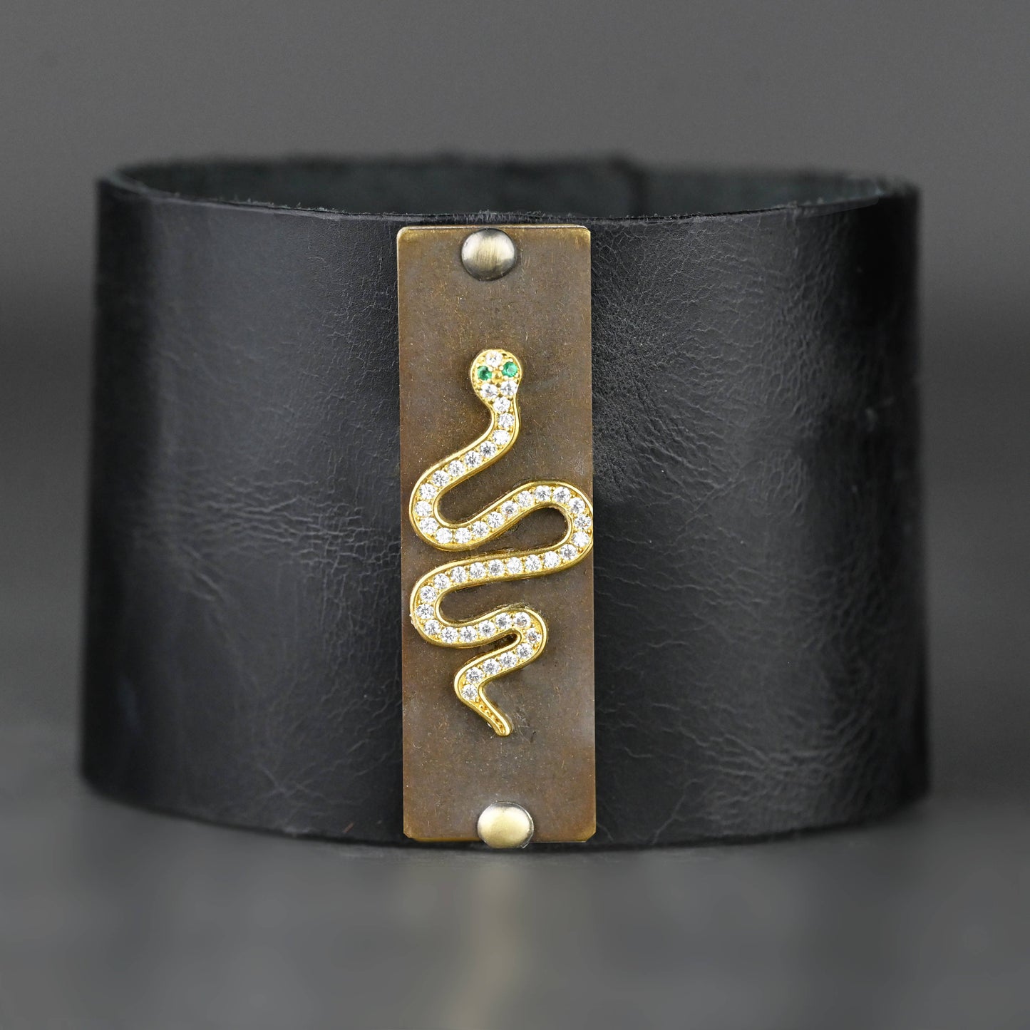 2" Leather Cuff w/ Pave Snake w/ Crystals