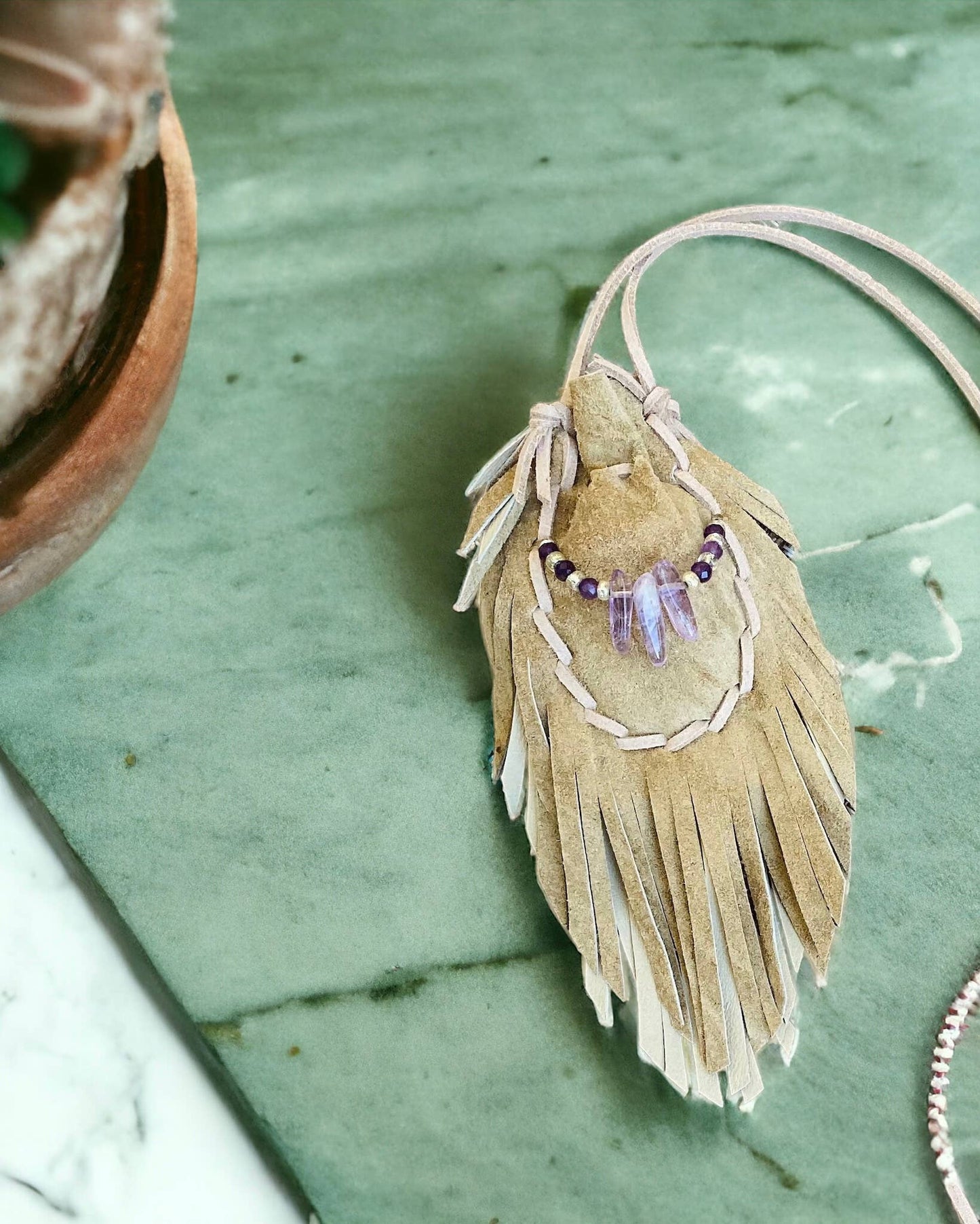 Helena Amulet Bag / Medicine Bag / Amethyst Necklace / Boho 