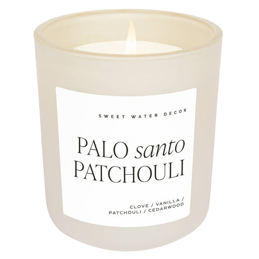 Palo Santo Patchouli 15 oz Soy Candle, Matte Jar- Home Decor