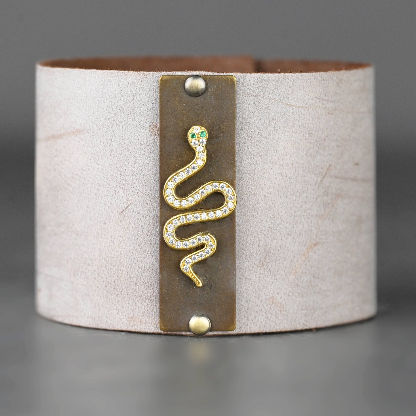 2" Leather Cuff w/ Pave Snake w/ Crystals