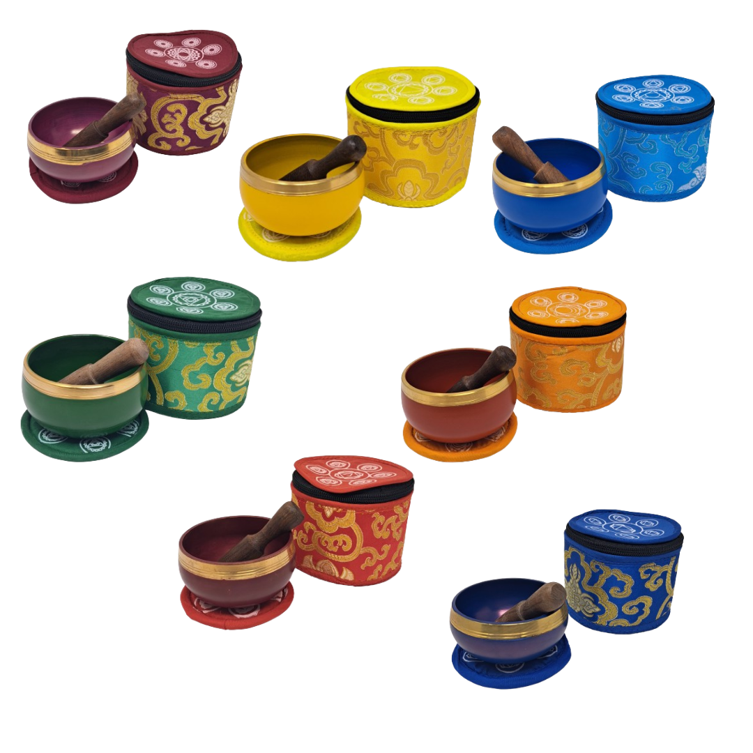 3 Inch Bowl Metal Chakra Round Brocade Box - 7 Color Set