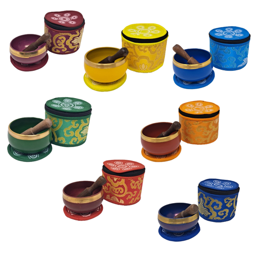 3 Inch Bowl Metal Chakra Round Brocade Box - 7 Color Set