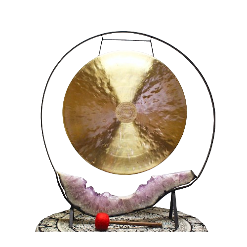 Gong Stand with Amethyst Geode Round-Small Earth Gong included